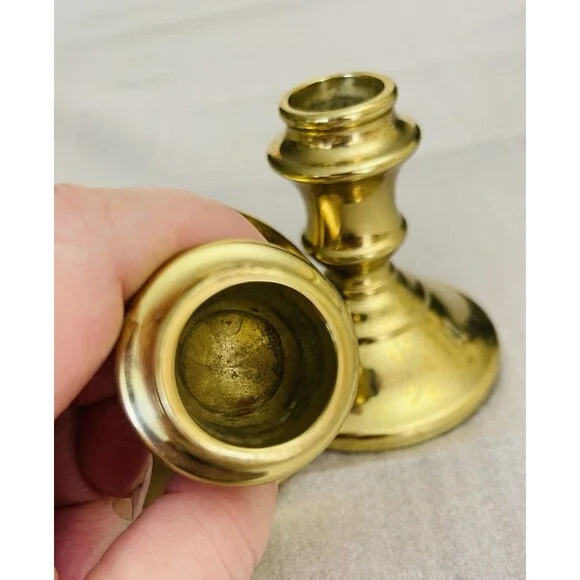 VTG Virginia Metalcrafters Brass Candlesticks Set of 2 – 3” Tall USA Made - Picture 8 of 12